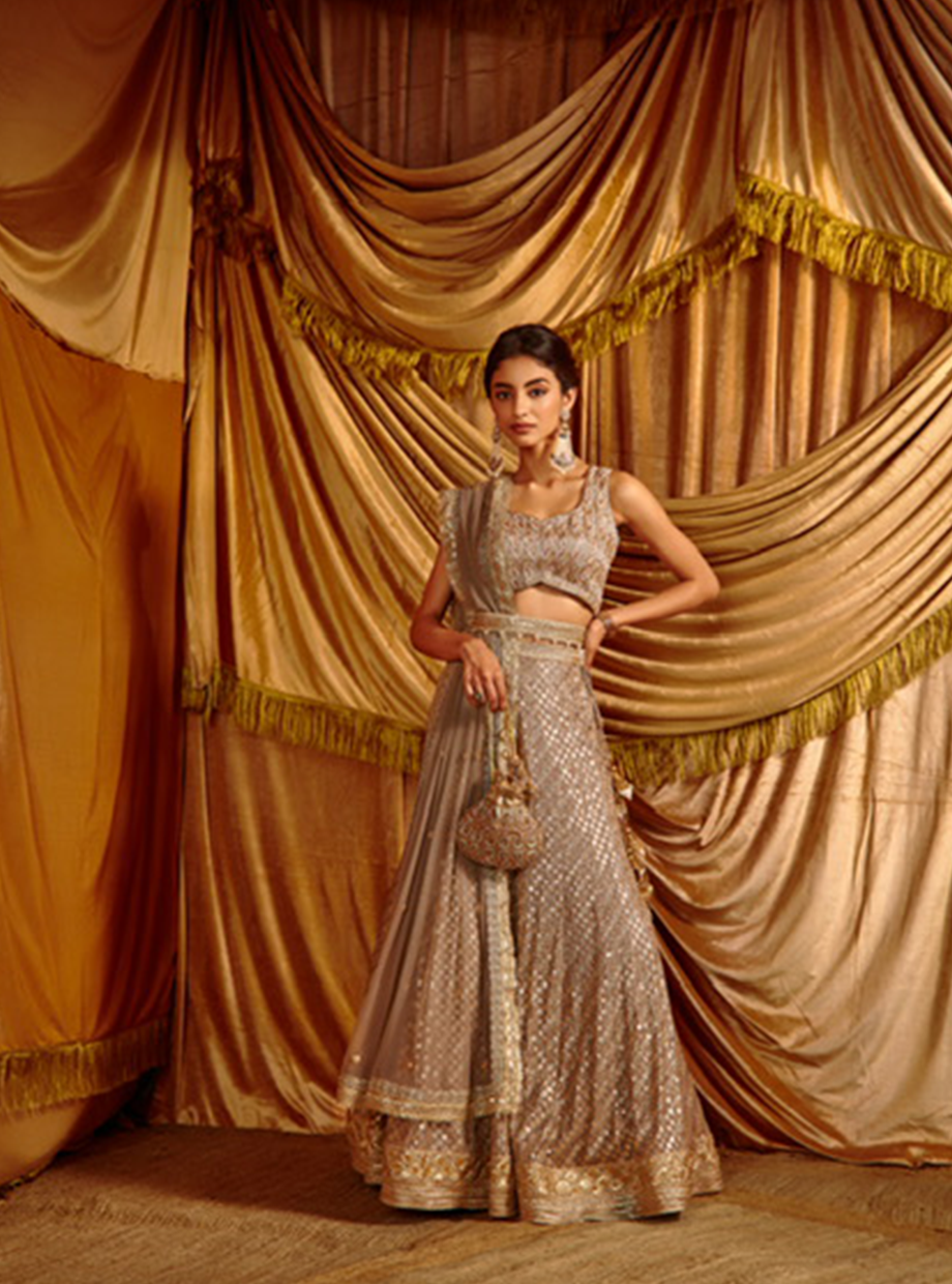 Soft Grey Two Tone Sequin Lehenga