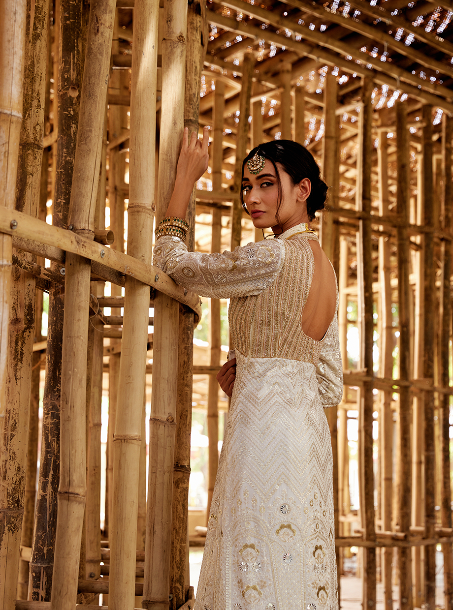 Ivory Sequin Jacket Lehenga