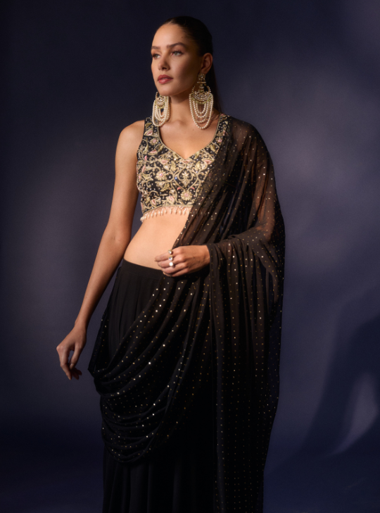 Black Draped Skirt Saree