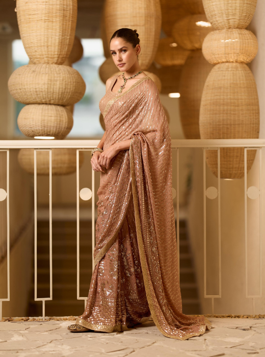 Mocha Tone, Ombre Sequence Saree