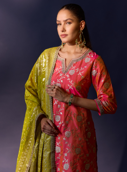 Coral Banarsi Kurta