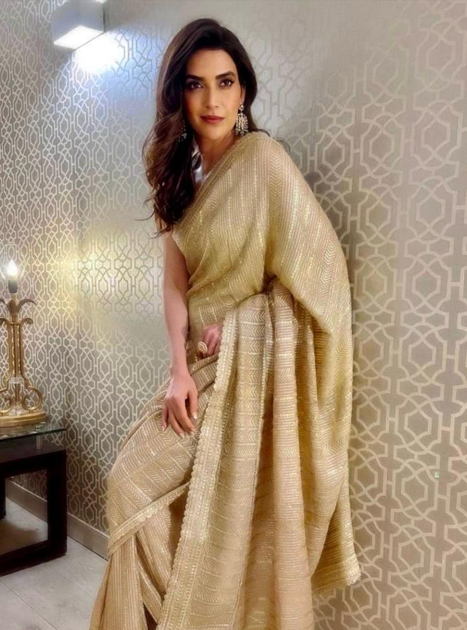 Champagne gold sequin saree