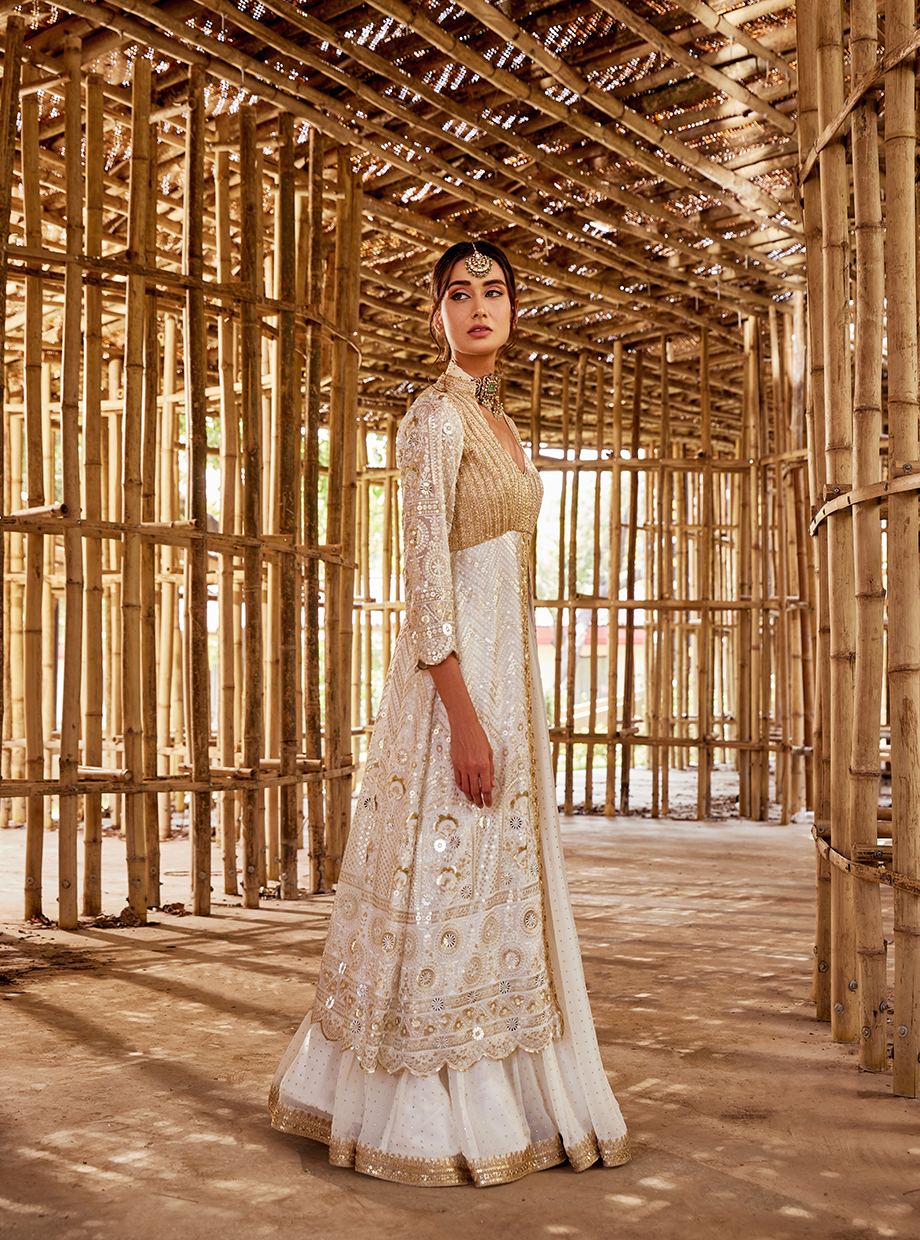 Ivory Sequin Jacket Lehenga