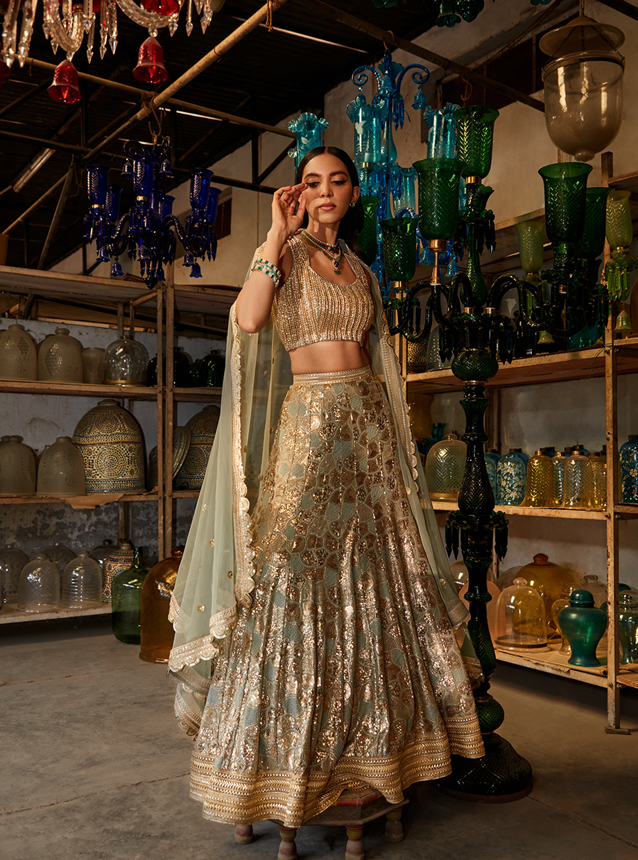 Soft Sage Two Tone Sequin Lehenga