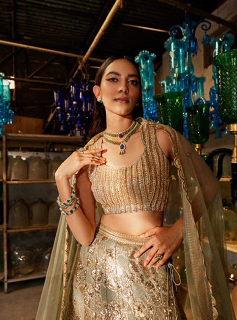 Soft Sage Two Tone Sequin Lehenga