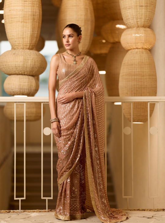 Mocha Tone, Ombre Sequence Saree