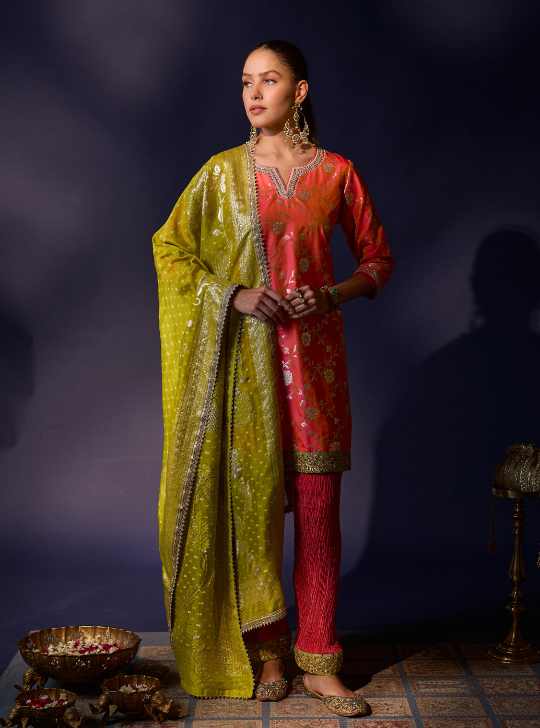 Coral Banarsi Kurta