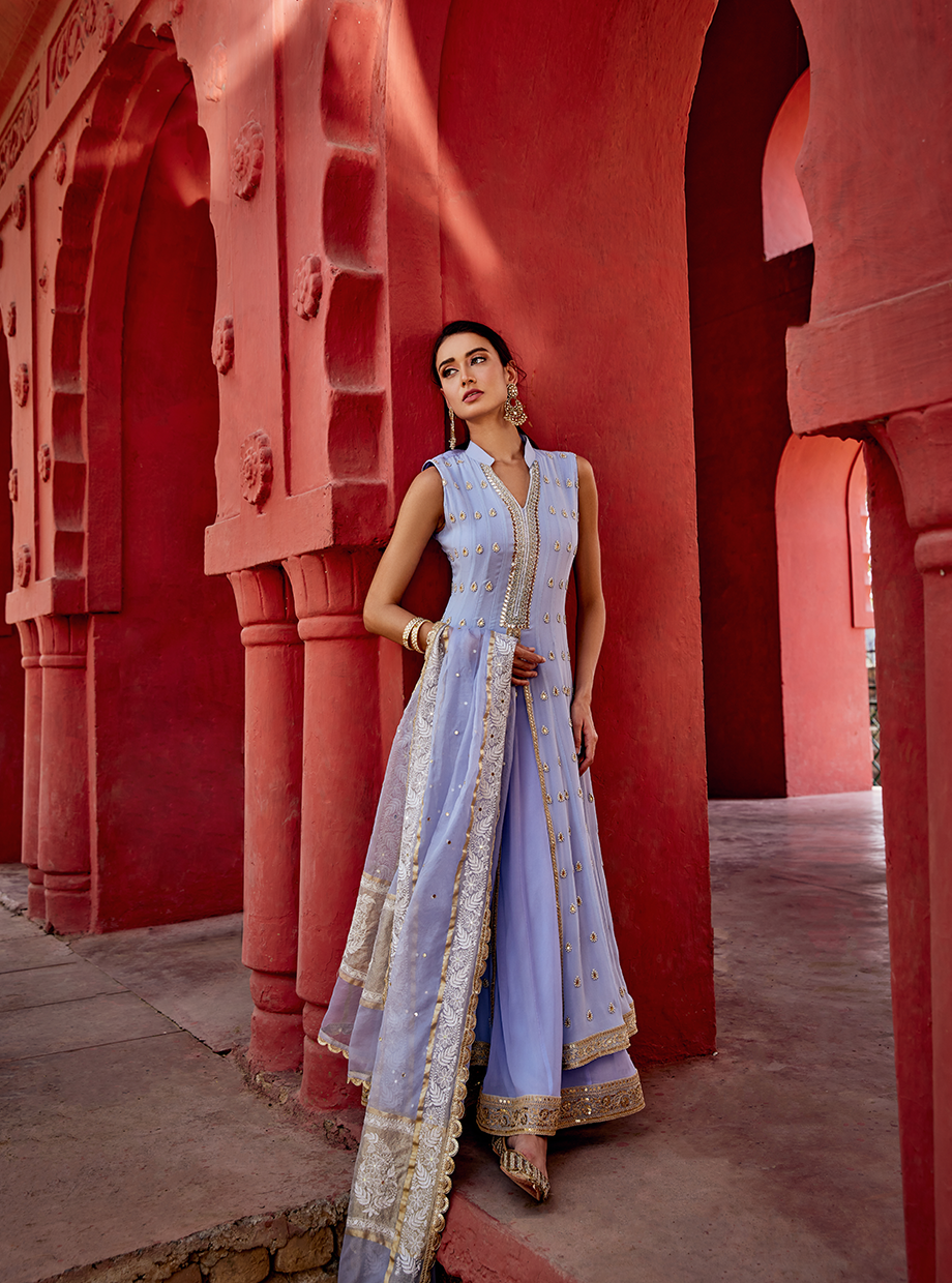 Double Layer Periwinkle Blue Anarkali