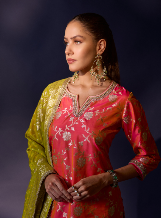 Coral Banarsi Kurta