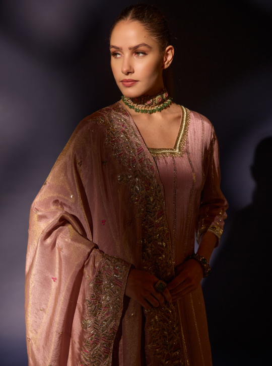 Rose Pink Tissue Kurta Suit