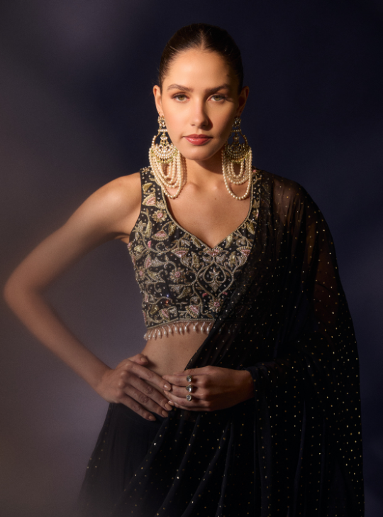 Black Draped Skirt Saree