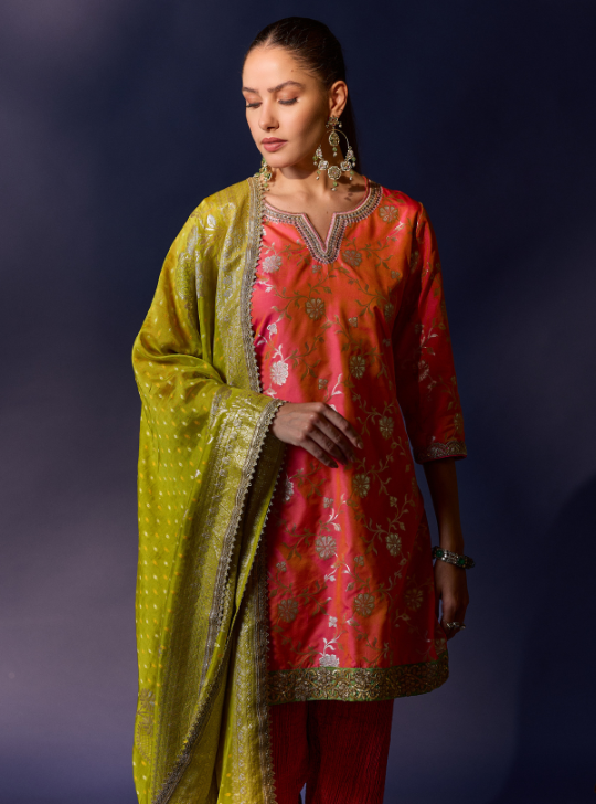 Coral Banarsi Kurta