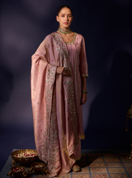 Rose Pink Tissue Kurta Suit