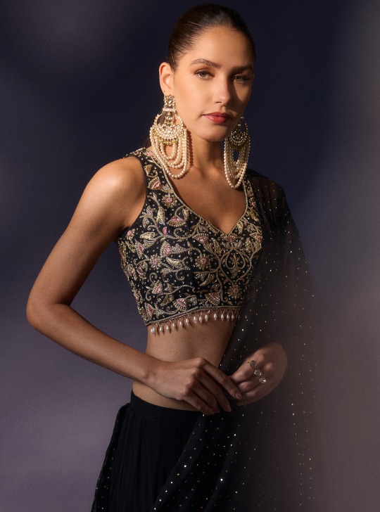 Black Draped Skirt Saree