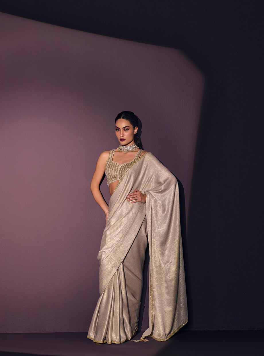 Champagne Gold Drape Saree