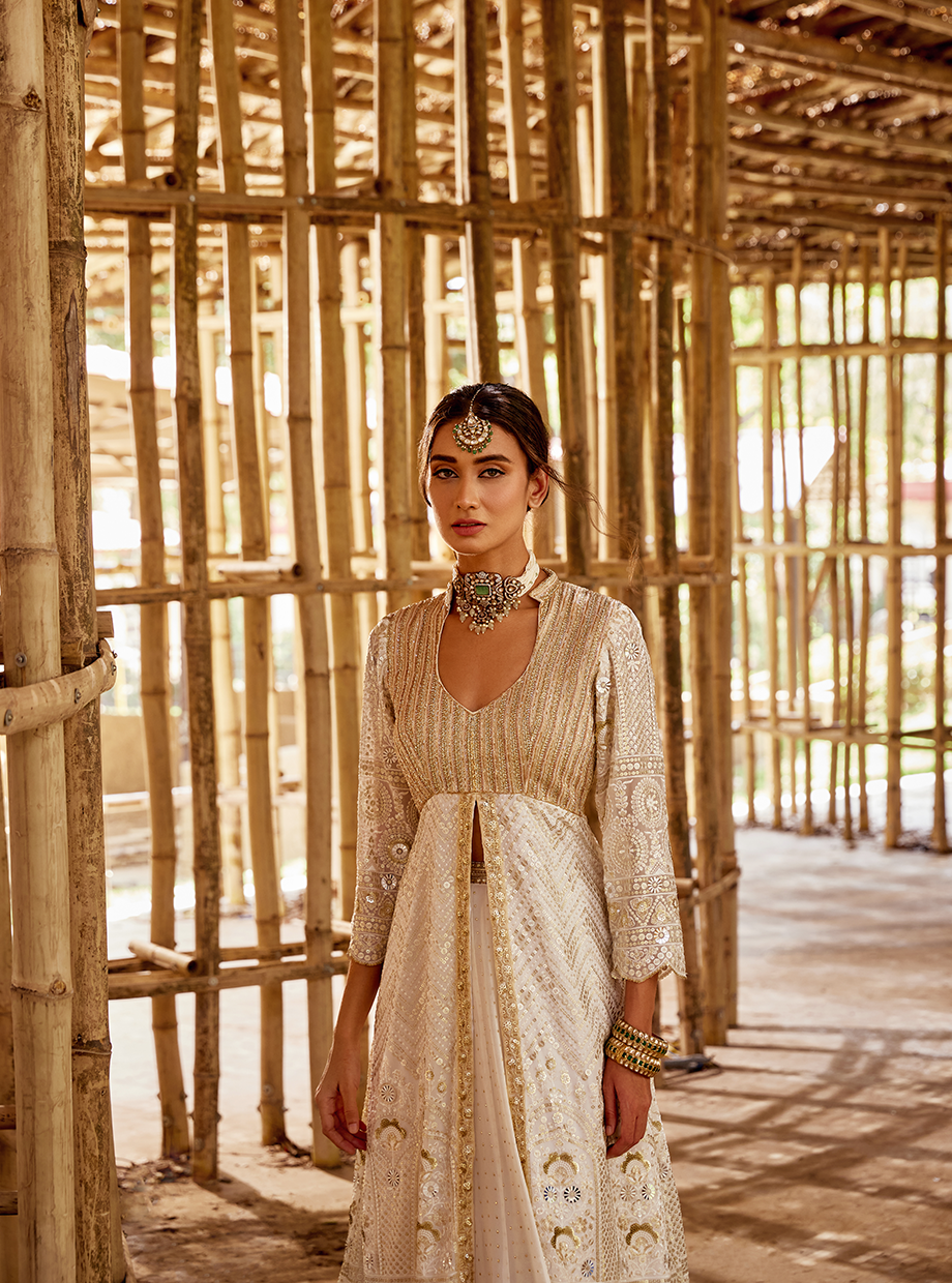 Ivory Sequin Jacket Lehenga