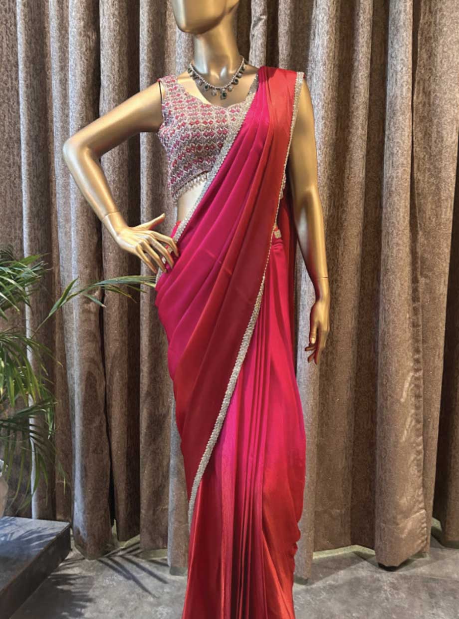 Red And Fuchsia Saree