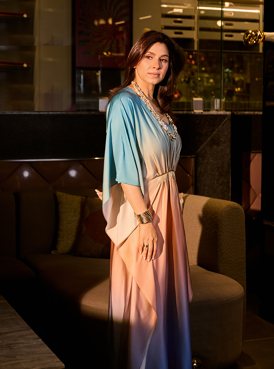 Ombre Shaded Kaftan In Blue And Peach