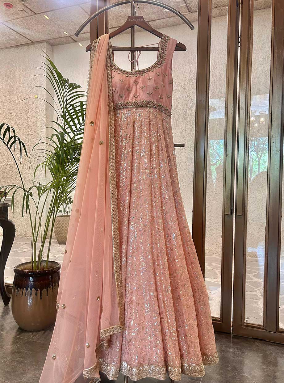 Peach Sequin Anarkali – BHUMIKA GROVER