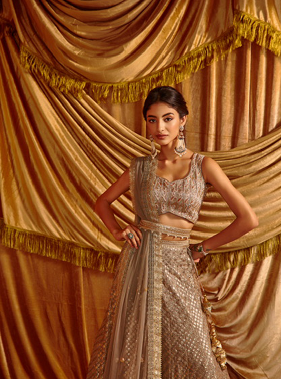 Soft Grey Two Tone Sequin Lehenga