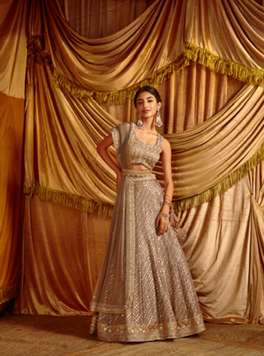 Soft Grey Two Tone Sequin Lehenga