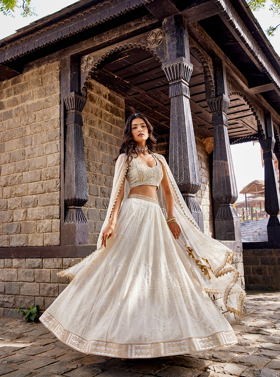 Ivory Pearl Lucknowi Lehenga