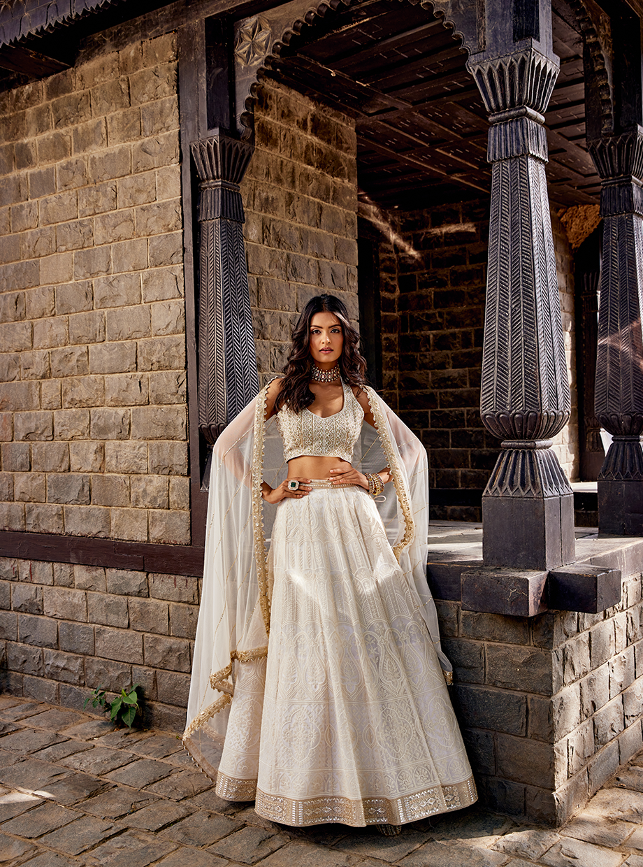 Ivory Pearl Lucknowi Lehenga